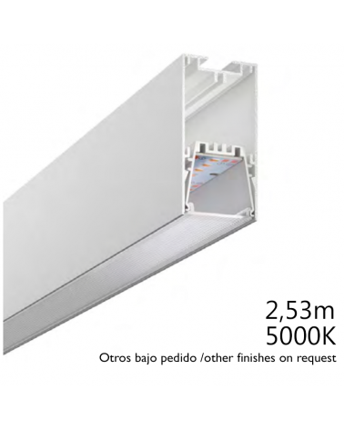 LED aluminum profile 72W 5000K 253cms for surface 7.5x3.9cm customizable white on/off