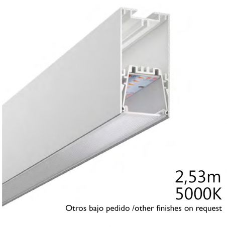 Perfil de aluminio LED 72W 5000K 253cms para superficie 7,5x3,9cm personalizable blanco on/off