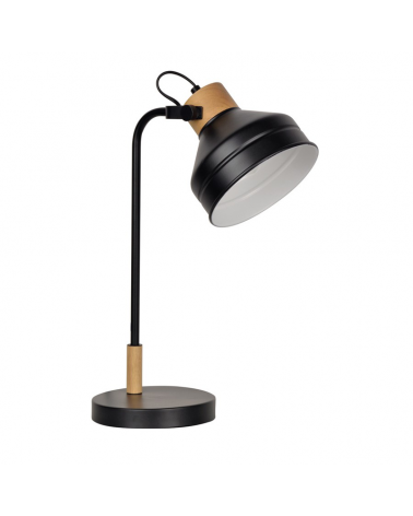 Lámpara de mesa 51cm de metal negro y madera estilo nórdico E14 15W Pantalla orientable