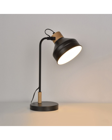 Lámpara de mesa 51cm de metal negro y madera estilo nórdico E14 15W Pantalla orientable