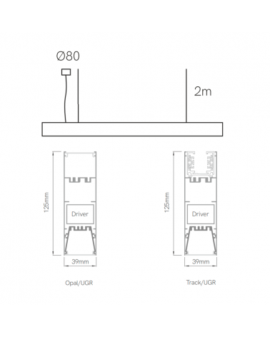 Lámpara de techo acabado blanco aluminio luz arriba y abajo 24W/28W LED 113cms 12,5x3,9cm difusor opal/UGR personalizable on/off