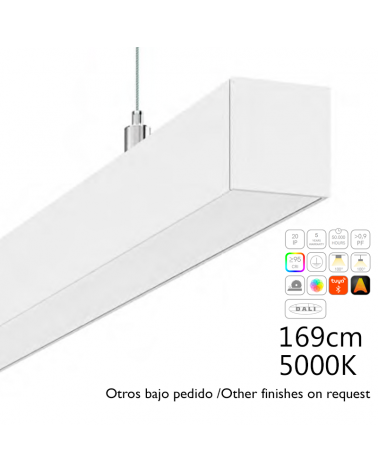 White aluminum finish ceiling lamp 54W LED 169cms 3.5x3.55cm opal diffuser customizable on/off