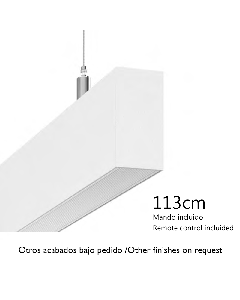 Lámpara de techo acabado blanco aluminio 40W LED 113cms 7,5x3,9cm difusor opal personalizable con mando regulador incluido