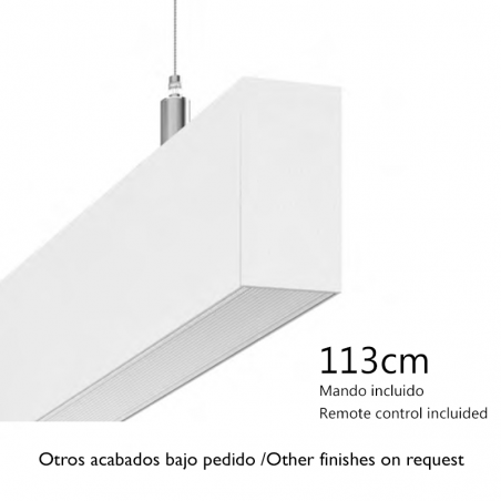 White aluminum finish ceiling lamp 40W LED 113cms 7.5x3.9cm customizable opal diffuser with dimmer control included