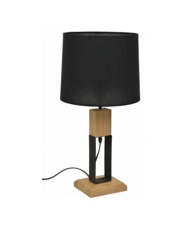 Lámpara de mesa 61cm pantalla de algodón y base de madera y metal E27 60W