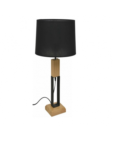 Lámpara de mesa 100cm pantalla de algodón y base de madera y metal E27 60W