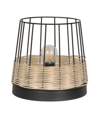 Table lamp 20cm lampshade of metal rods and braided rattan E14 40W