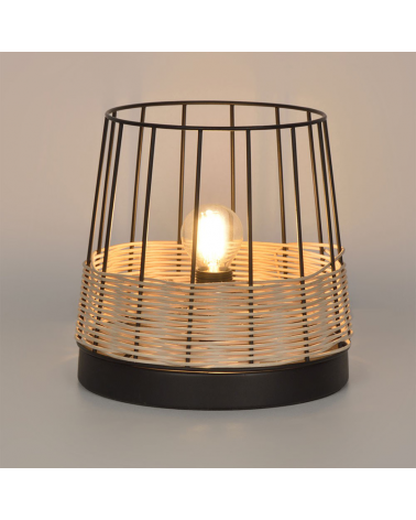 Table lamp 20cm lampshade of metal rods and braided rattan E14 40W