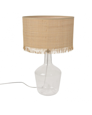 Table lamp 48cm natural raffia and glass lampshade E27 60W