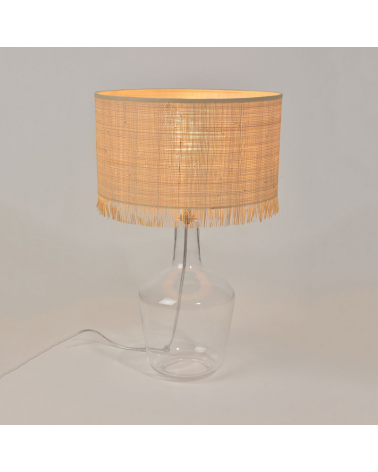 Lámpara de mesa 48cm pantalla de rafia natural y vidrio E27 60W