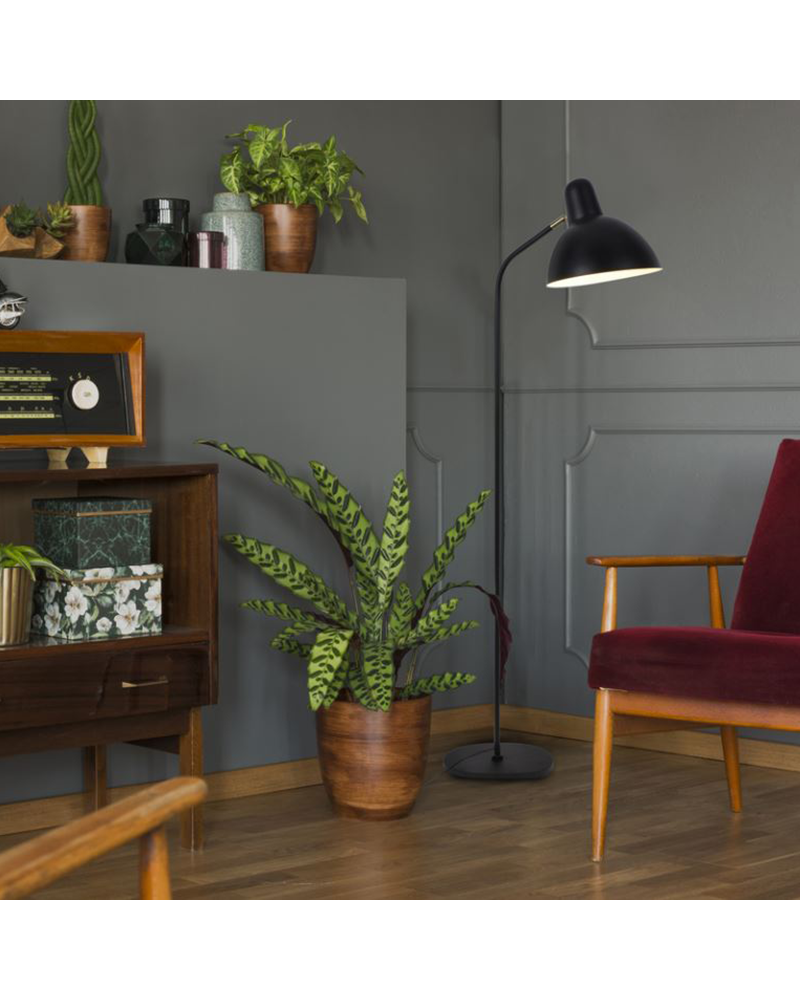 Lámpara de pie 163cm de metal acabado negro y latón pantalla orientable 40W E27