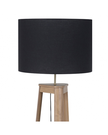 Floor lamp 160cm wooden structure black lampshade cotton 60W E27