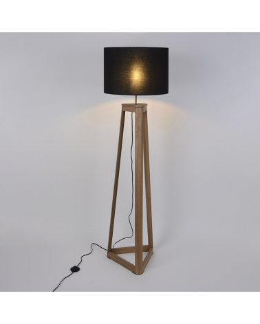 Floor lamp 160cm wooden structure black lampshade cotton 60W E27