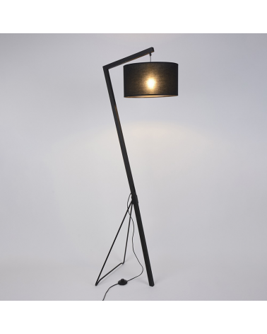Floor lamp 160cm wooden structure with metal support black cotton lampshade 60W E27