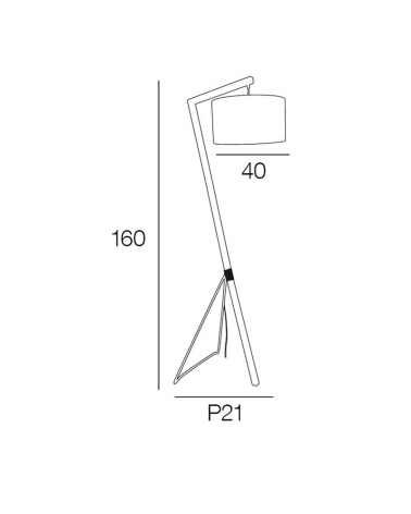 Lampara de pie 160cm estructura de madera con soporte de metal pantalla negra algodón 60W E27