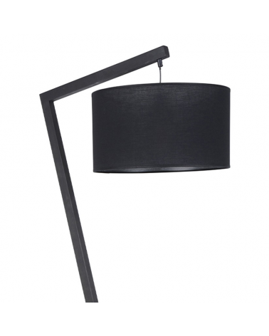Lampara de pie 160cm estructura de madera con soporte de metal pantalla negra algodón 60W E27