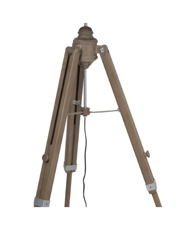 Lámpara de pie 160cm trípode de madera regulable en altura pantalla de arpillera 100W E27