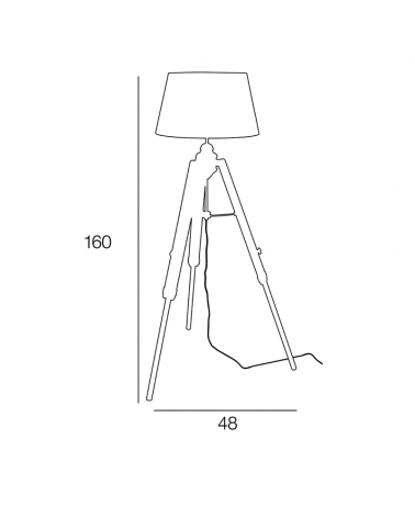 Lámpara de pie 160cm trípode de madera regulable en altura pantalla de arpillera 100W E27