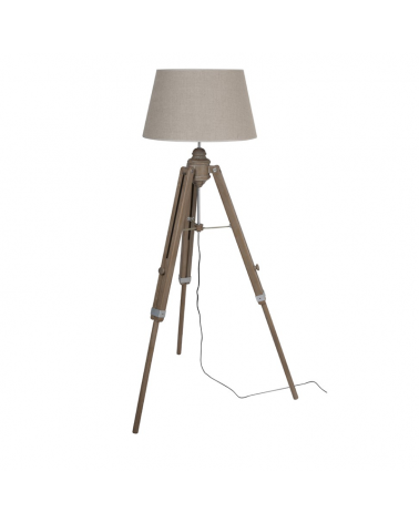 Lámpara de pie 160cm trípode de madera regulable en altura pantalla de arpillera 100W E27
