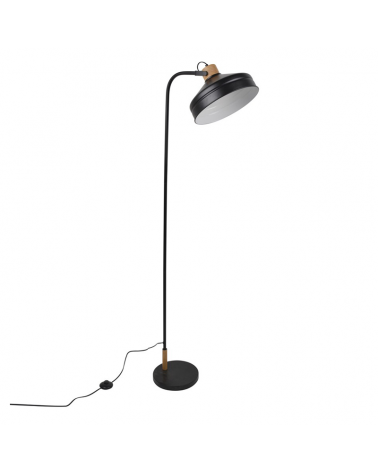 Floor lamp 165cm in black finish metal and wood adjustable shade 15W E27