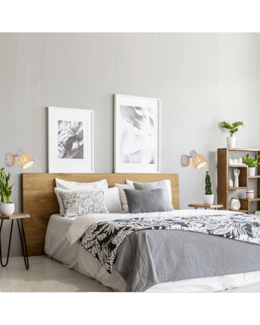 Aplique 10cm en metal blanco y pantalla forma de bola de ratán 40W E14