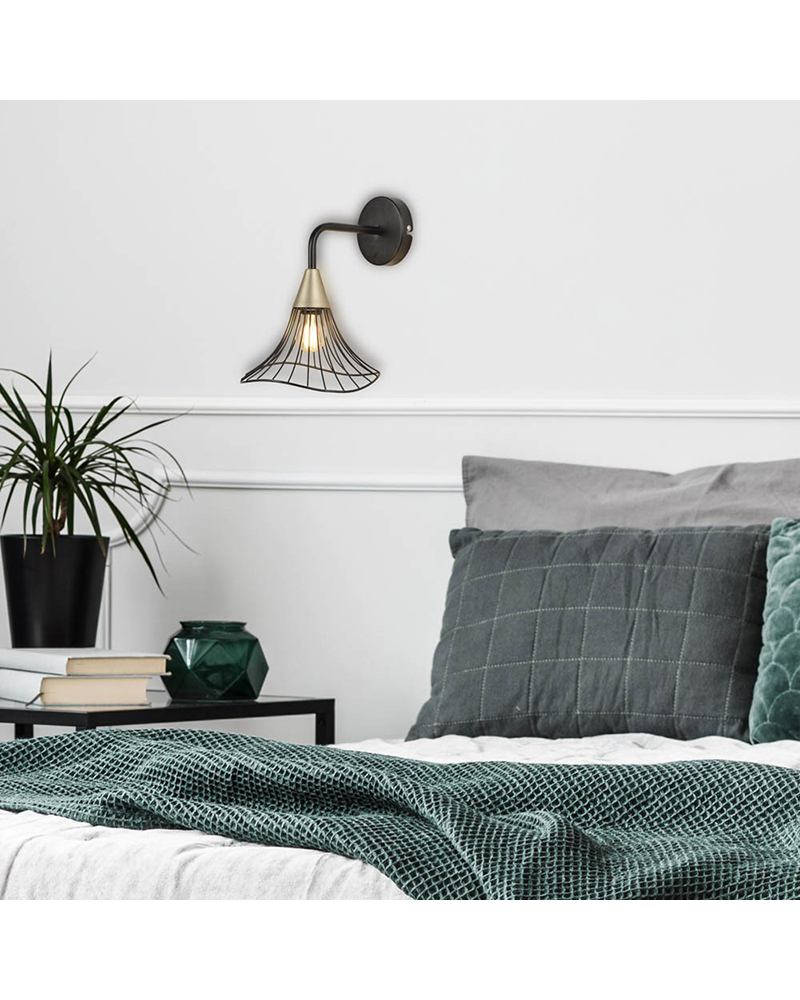 Wall light 20cm black metal rods E14 40W