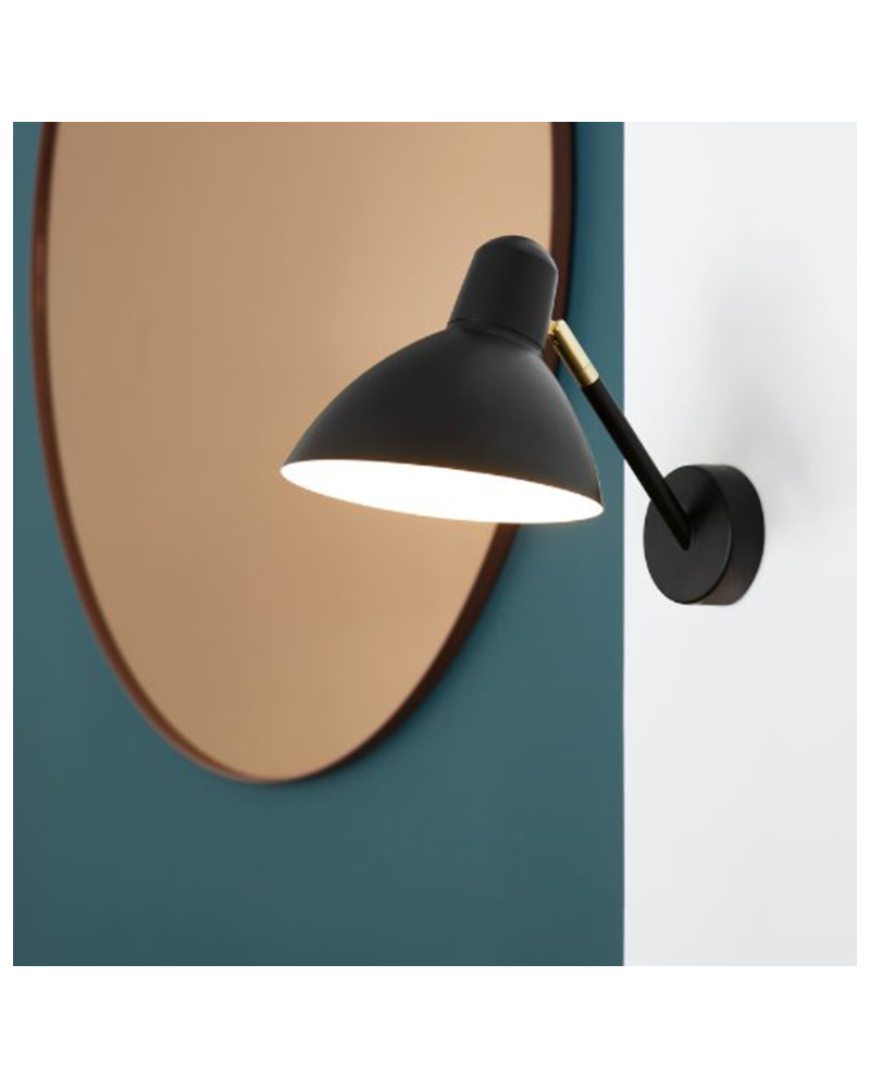 Aplique 17cm de metal acabado negro y latón pantalla orientable E14 40W