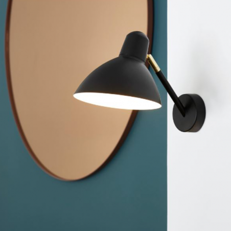 Wall light 17cm in metal with black and brass finish, adjustable lampshade E14 40W