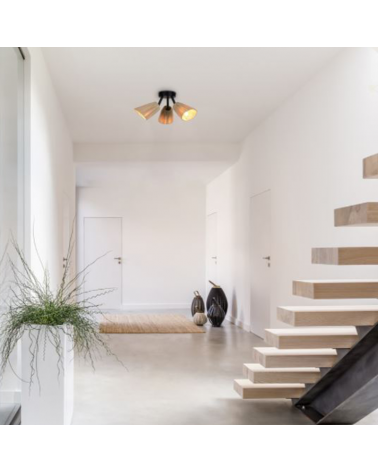 Plafón 3 focos 26,5cm de metal y rafia natural E14 15W