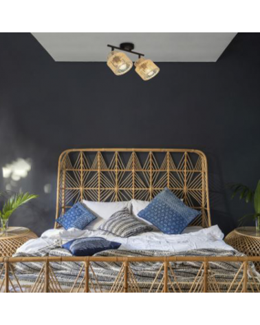 Regleta 2 focos 31,5cm de metal y pantalla de cuerdas papel trenzado E14 40W