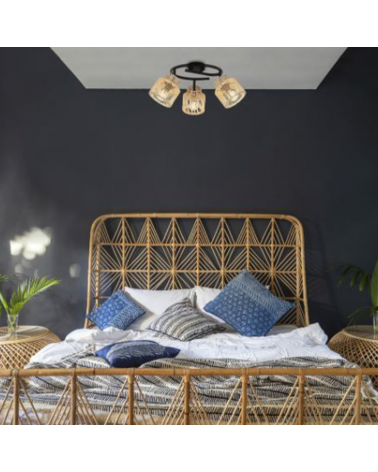 Plafón 3 focos 63cmde metal y pantalla de cuerdas papel trenzado E14 40W