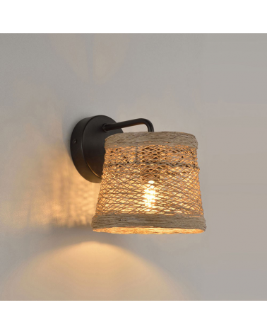 Wall light 16cm in metal and lampshade of braided cords E14 40W