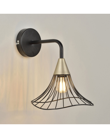 Wall light 20cm black metal rods E14 40W