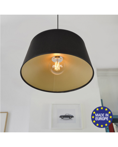 Lámpara de techo 48cm pantalla de algodón acabado negro y dorado E27 100W