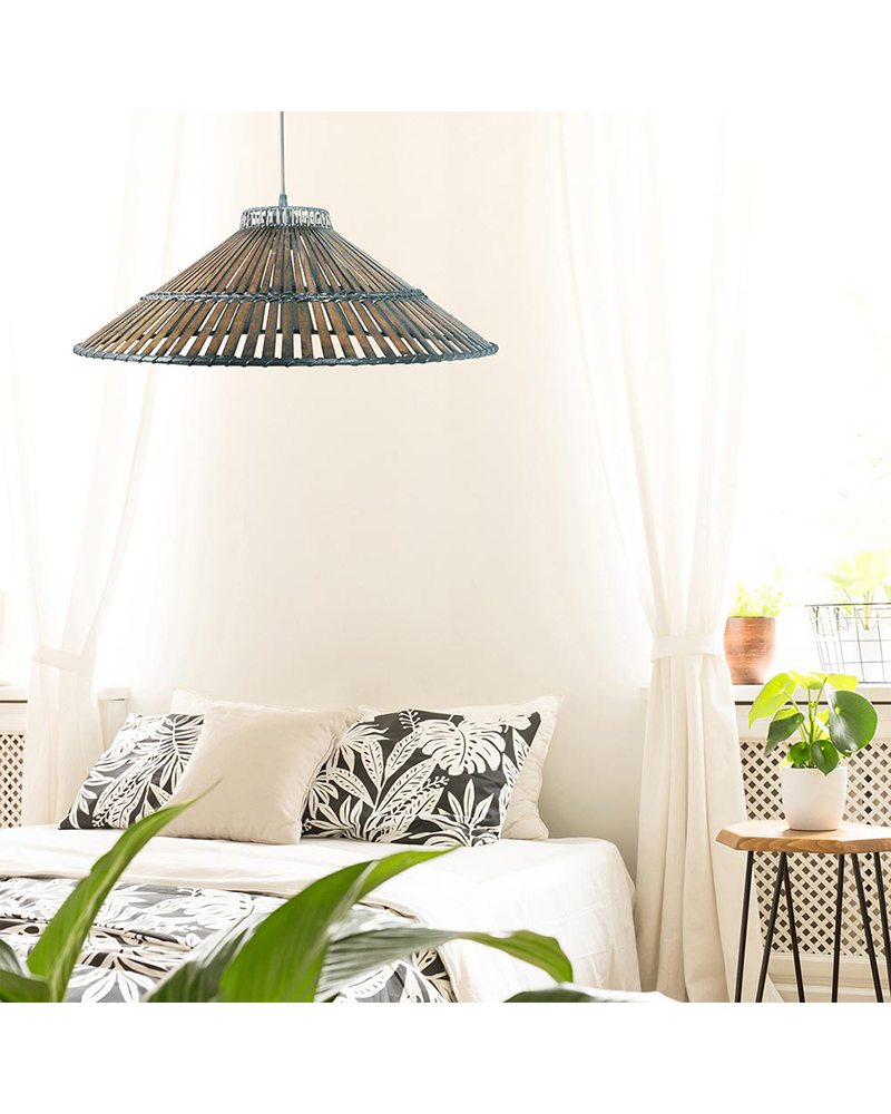 Ceiling lamp 60cm conical bamboo lampshade brown finish E27 100W