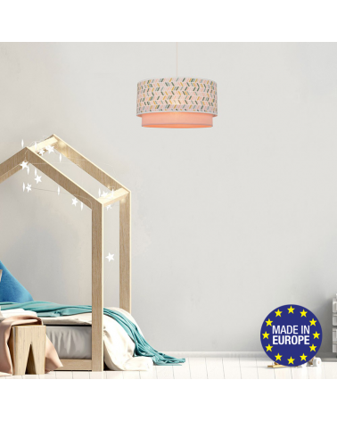 Lámpara de techo infantil 38cm con dos pantallas circulares de algodón rosa E27 100W