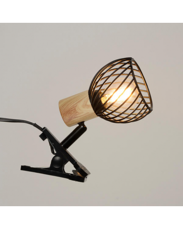 Grid clamp spotlight with wood effect decoration E14 40W