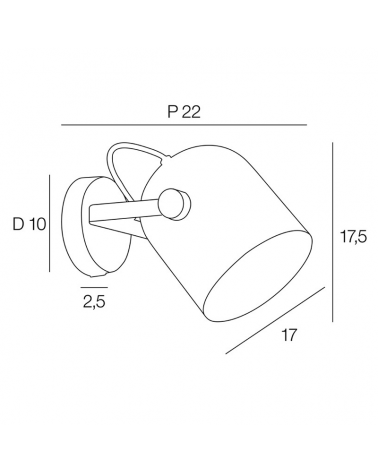 Wall light17cm metal with wood with switch on the base E27 40W