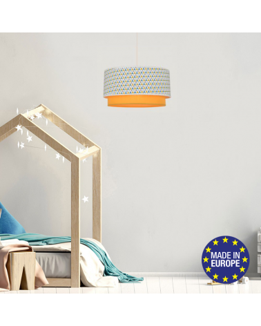 Lámpara de techo infantil 38cm con dos pantallas circulares de algodón naranja E27 100W