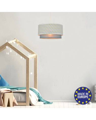 Lámpara de techo infantil 38cm con dos pantallas circulares de algodón azul E27 100W