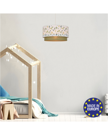 Children's ceiling lamp 38cm with two circular cotton lampshades green E27 100W
