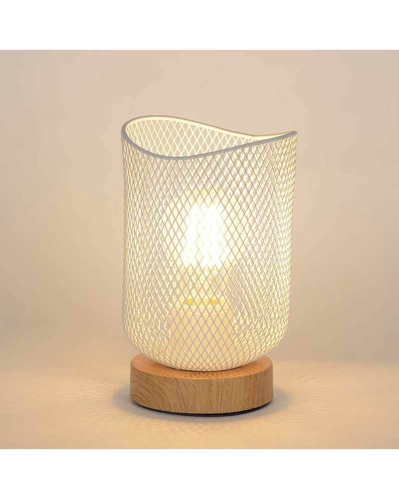 Lámpara de mesa 19,5cm pantalla metálica rejilla blanca E27 60W
