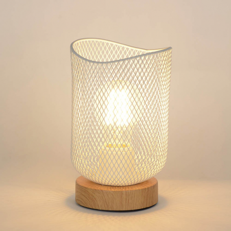 Table lamp 19.5cm metallic grid lampshade white E27 60W