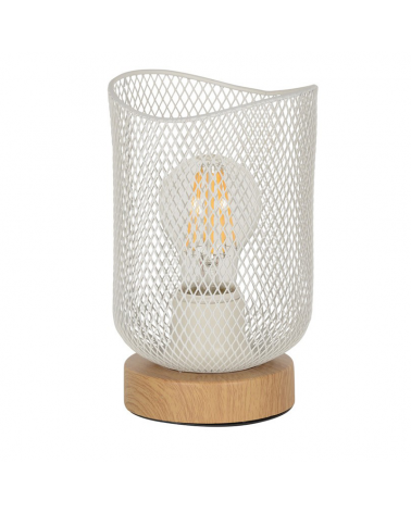 Lámpara de mesa 19,5cm pantalla metálica rejilla blanca E27 60W