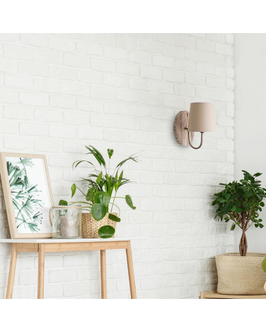 Aplique de pared 25cm base de madera y pantalla de algodón E14 40W