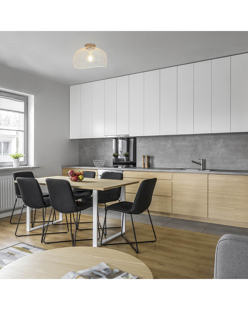 Plafón 30cm con base metal efecto madera pantalla metálica rejilla E27 60W