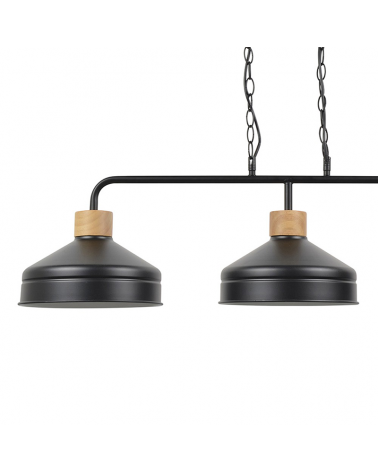 Lámpara de techo 98cm con 3 focos de metal negro decoración madera E27 60W