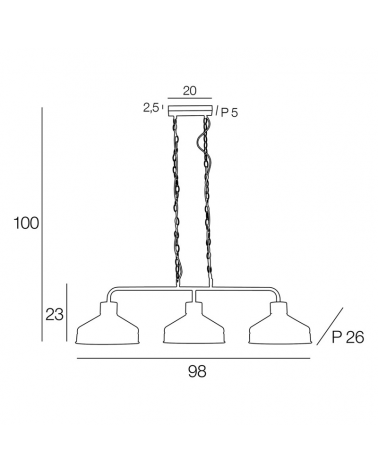 Lámpara de techo 98cm con 3 focos de metal negro decoración madera E27 60W
