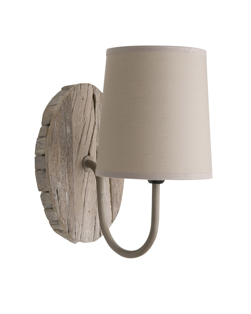 Aplique de pared 25cm base de madera y pantalla de algodón E14 40W
