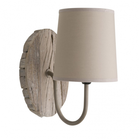 Wall light 25cm wooden base and cotton lampshade E14 40W
